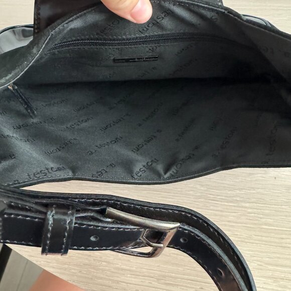 A. Testoni Suede And Patent Leather Black Shoulder Bag - Picture 4 of 15